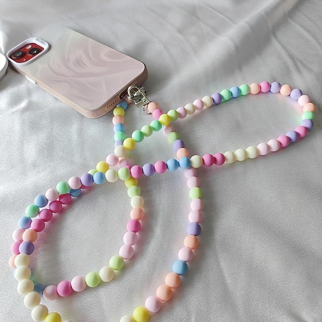 TEMU سلسلة هاتف كروس بتصميم ماكارون مع حبل خرز، تعليقة مضادة للسقوط، تعليقة حافظة هاتف