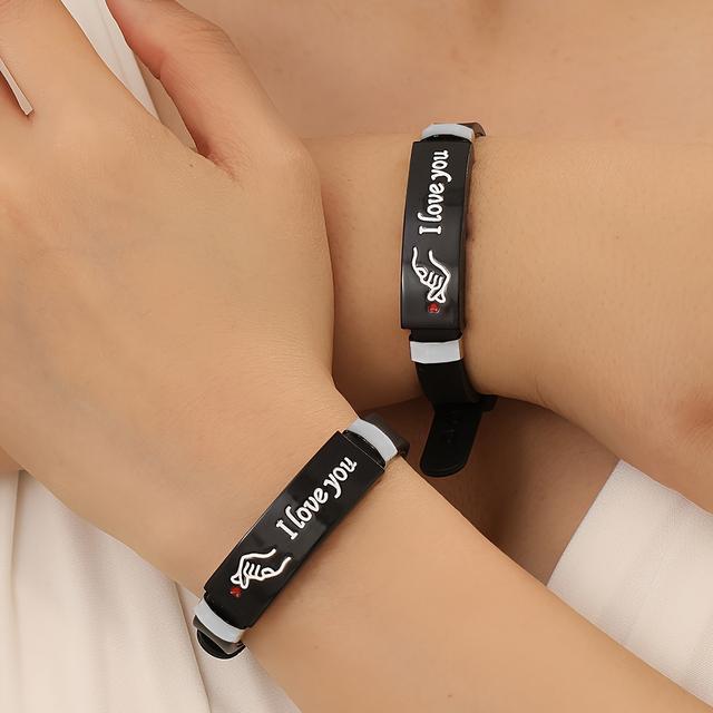 TEMU 2pcs "i Love You" Silicone Couple Bracelets With Heart & - Cute, Durable, Wear, Ideal For Daily Or Gift-giving, Valentine's Day Special