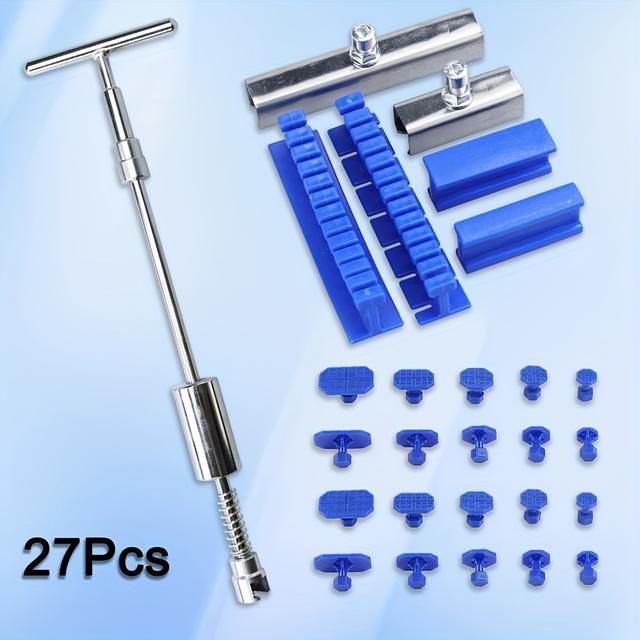 TEMU Universal Dent Repair Kit Featuring A Paint- Puller With , Includes A 2-in-1 Dent Puller (long & Short) And A Bulge Removal Tool, All In A Blue Label For Scratch And Hail Pit Removal