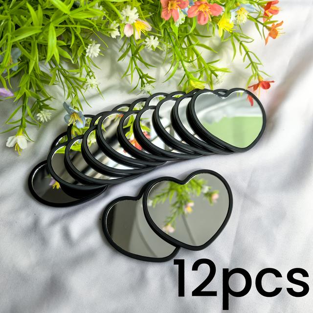 TEMU 12/20 قطعة مرايا صغيرة على شكل قلب، تشطيب لامع، إطار بلاستيك، على الطاولة، عديمة الروائح، نمط زهور، محمولة، لا تحتاج إلى كهرباء | أنيقة لوضعها على الطاولة | مرايا متينة، مرآة كومبيكت جذابة