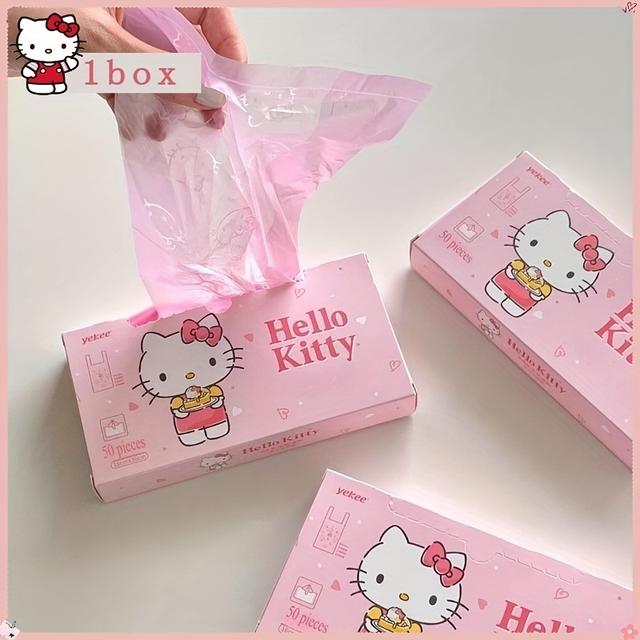 TEMU Of 50 Creative Pink Garbage Bags Hellokitty Design | Disposable Portable Storage Bag Suitable For Car, Office, And Travel | Idea | 520& Mother's Day Is Practical And Thoughtful.