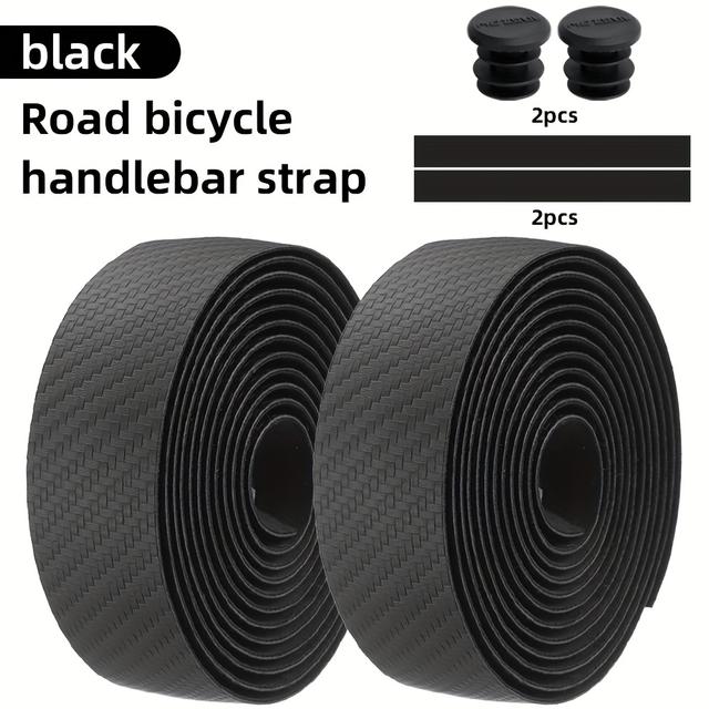 TEMU 1 Motsuv Road Bike Handlebar Strap With Carbon Fiber Pattern - Non-slip, Sweat Absorbent Pu Tape For Enhanced Grip & Control And , Black