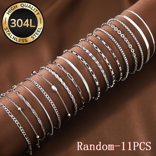 TEMU 11pcs [random] Women's Fashion Stainless Steel Bracelets, Elegant Luxury Fade-free Jewelry Set, Perfect For Daily Wear, Parties, And Birthday Gifts