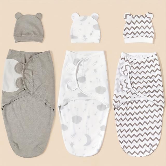 TEMU 3-teiliges Neugeborenen-Wickelmützen-Set mit Frühlings-/Sommer-Wickeltuch