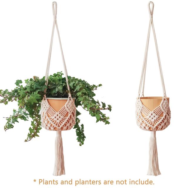 TEMU 2-pack Makramé Växthängare Set för Inomhus/Utomhus Hemdekorationer, Boho Handstickade Blomkrukhängare med Mönster Lämpliga för Krukor upp till 8 Tum