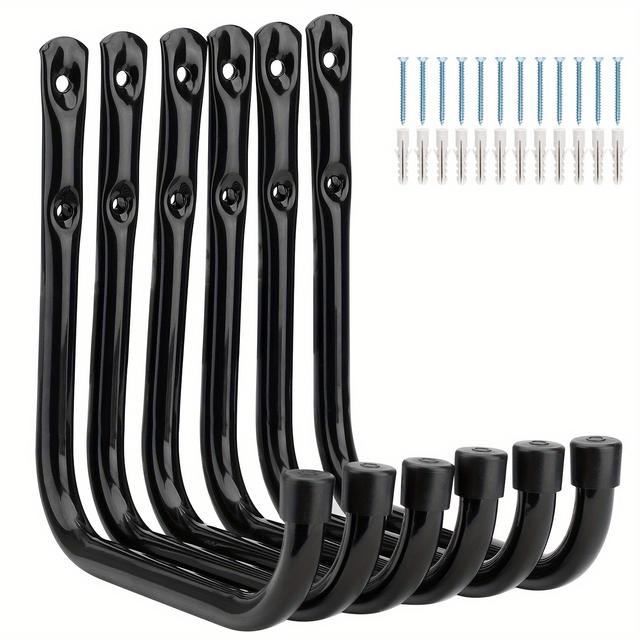 TEMU 6pcs Heavy Duty Garage Hooks - Wall Mount Storage For Bikes, Ladders, Tools & More - Space-saving Organizer For Indoor/outdoor Use