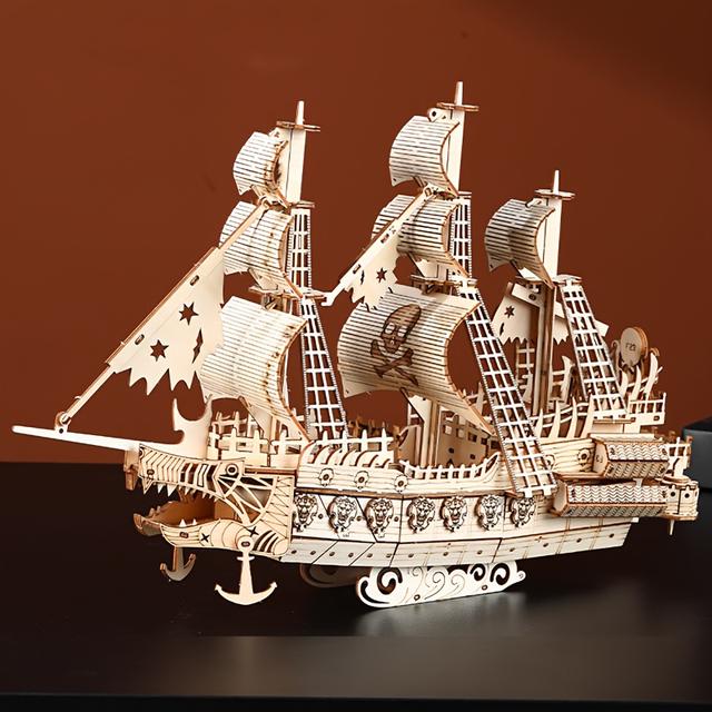 TEMU 3d Wooden Puzzle Model Of Pirate Ship, Perfect For Holiday Gifts: Halloween, Christmas & Birthdays