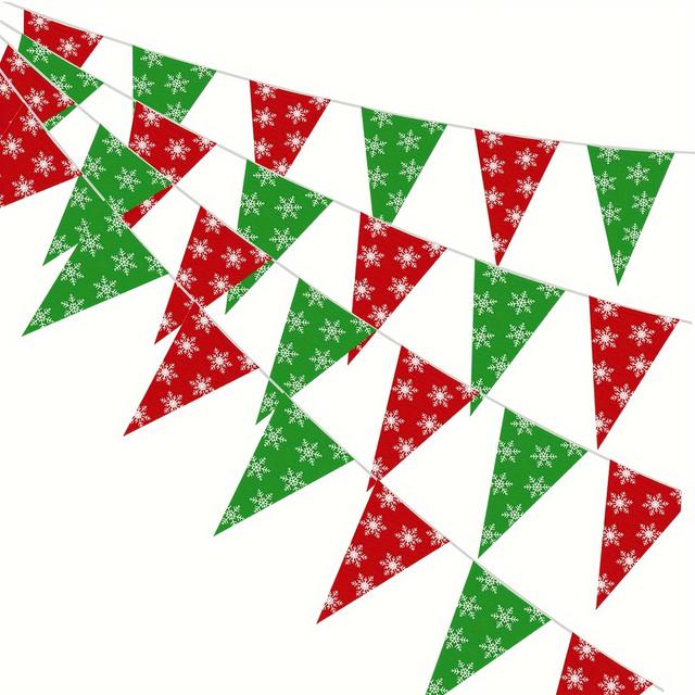 TEMU 100피트 축제 크리스마스 펜넌트 배너 - 실내/외부 휴일 장식용 레드 & 그린 삼각형 깃발, 파티 & 축하 행사에 완벽, 크리스마스 장식, 생일 파티
