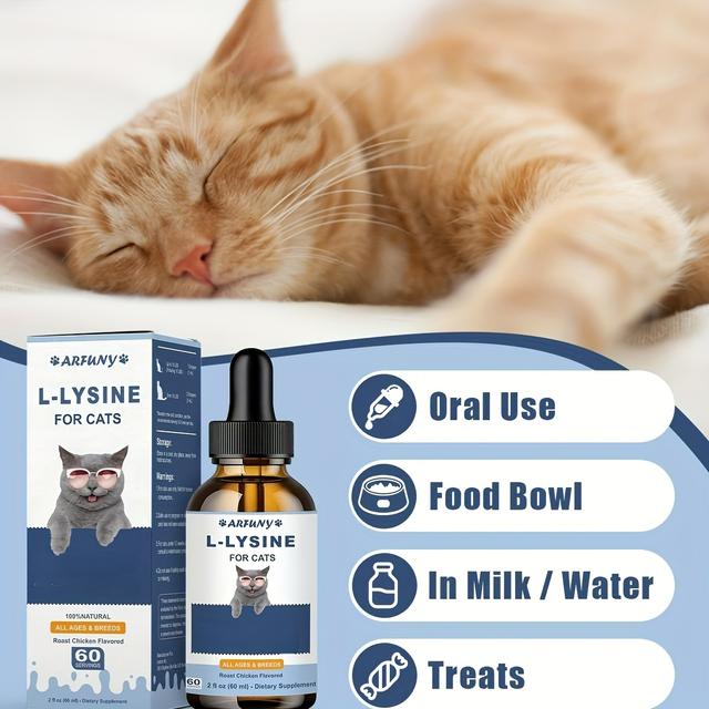 TEMU L-ysine Drops For Cats, With L-lysine, Vitamins And , Cat Lysine Supplement, L-ysine Supplement For Cat, Lysine For Kittens, Cat Health Supplement, Suitable For All Breeds, 1 Pack