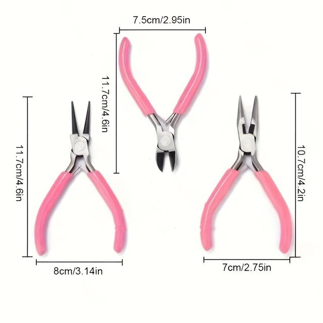 TEMU 3pcs Pink Multifunctional Jewelry Pliers With Handles, For Making Necklace Bracelet Jewelry Making And Repairing Tools