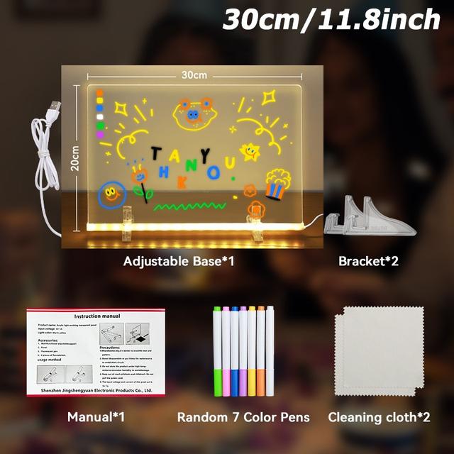 TEMU لوح رسم أكريليك مضيء ذكي مع 7 أقلام ملونة وقماش تنظيف - لوحات رسائل مكتبية عصرية محمولة ومتكررة، مصابيح ليلية ذكية وأعياد الميلاد، هدايا إبداعية للمكتب والمدرسة والمنزل