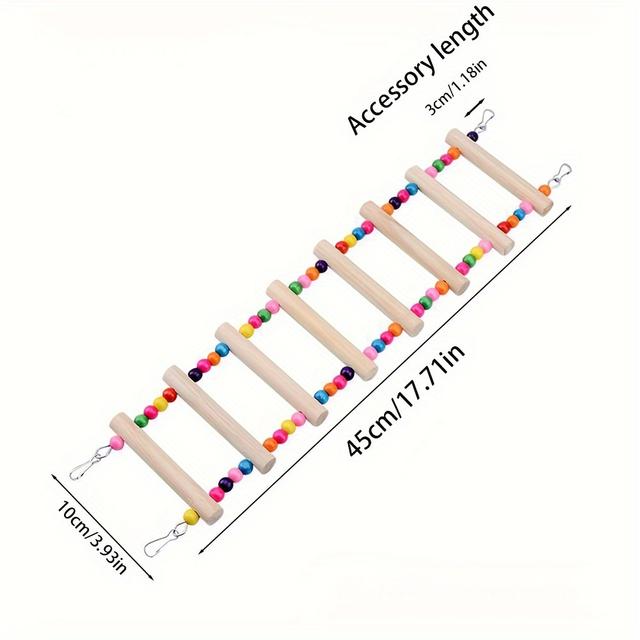 TEMU سلم وتأرجح خشبي للببغاء - خشب طبيعي متين مع خرز ، مستويات متعددة للمهارات الإدراكية واللعب، مثالي لجميع أنواع الطيور