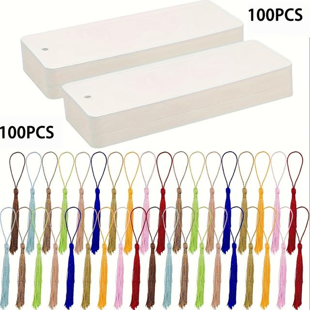 TEMU 120/200pcs Blank Bookmarks With Tassels- 400gsm Watercolor Paper Bookmarks, Hand-painted Designs - Diy Craft Projects, Gifting, And Stylish Organization