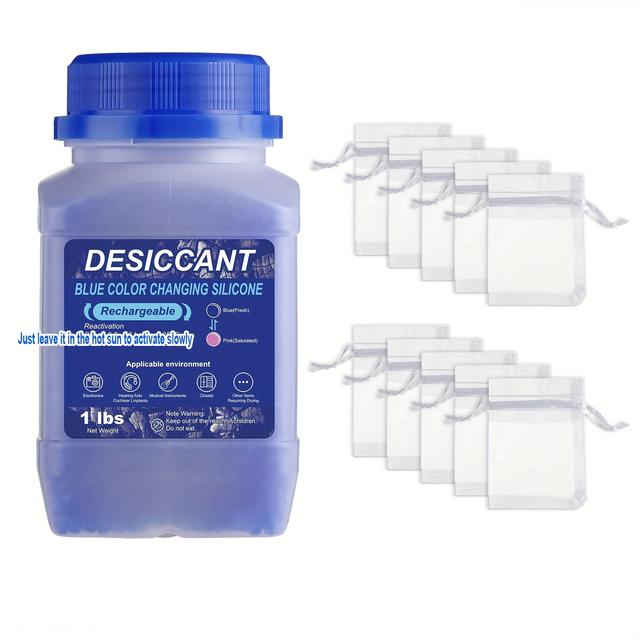 TEMU 1 Lbs Indicating Silica Gel Beads 12 Snow Sandbags Reusable Desiccant Beads Silica Gel Desiccant Moisture Resistant And Moisture-proof Materials Bottled