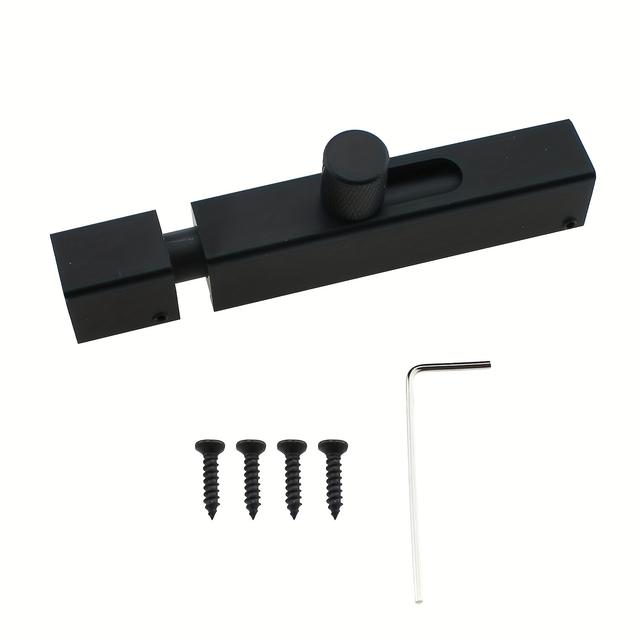 TEMU 1pc Universal 3-inch Metal Slide Bolt Latch For Bedroom, Bathroom, Locker, Cabinet - Touch & Remote Control, No Power Needed, Black Aluminium Square Door Lock