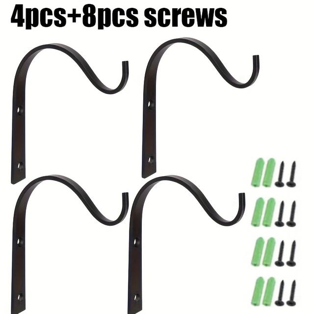 TEMU 4pcs Rustic Metal Wall Hooks - Versatile Iron Hooks For Plants, Lighting & Artwork - Non-slip, Decor For Indoor/outdoor Use With Screws Included