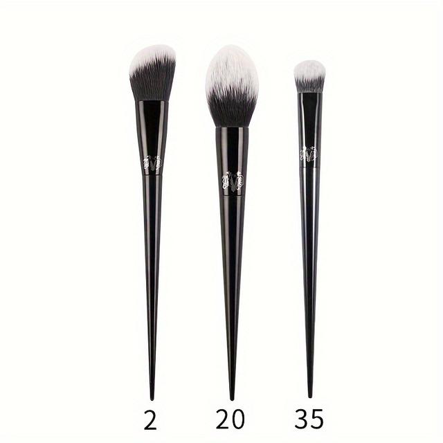 TEMU 1 Set Of 3 Brushes | Trimming, Loose Powder, Concealer Brushes With Soft Polyester Bristles And Elegant Black Abs Plastic Handle For Types