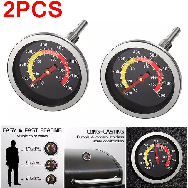 TEMU 1pc Or 2pcs Bbq Charcoal Grill Temperature Gauge With Calibration Function, Bbq Temperature Gauge For Wood , Large Face Grill Thermometer, Charcoal Grill Pit Heat Indicator For Meat Cooking.