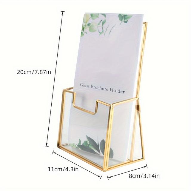 TEMU Elegant Golden Glass Brochure Holder - Sleek Slanted For 4x8" Materials, Office & Trade Show Display