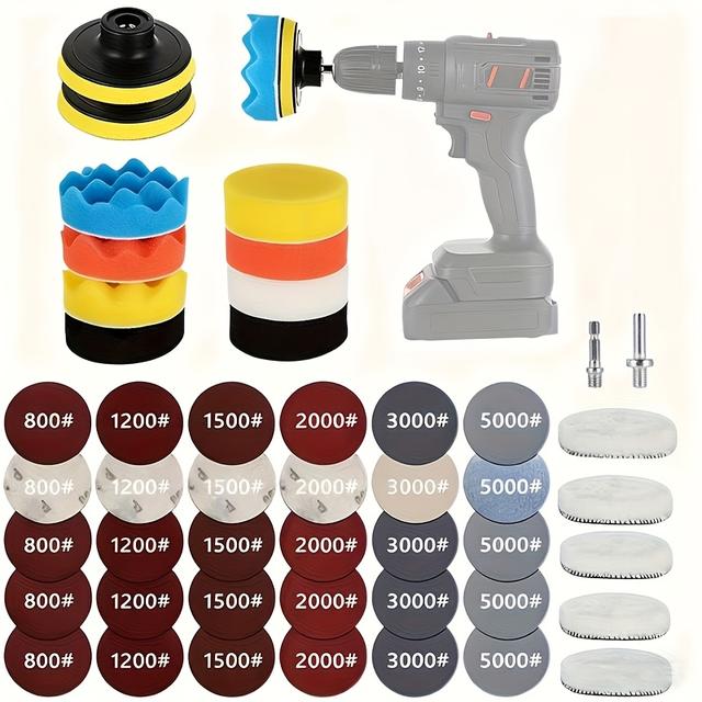 TEMU 47pcs Heavy-duty Polishing And Grinding Kit | Includes Angle Grinder Additions, Battery Screwdriver - 75mm, Compatible With Car Beauty, Surface Treatment, Waxing - Professional Polishing Tools