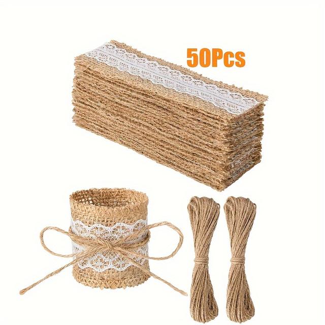 TEMU /100 Stück Spitzen Jute Ringe Party Jute Serviettenringe, Hochzeitsdekoration für Weihnachten Thanksgiving Hochzeit Geburtstag Tischdeko Zubehör