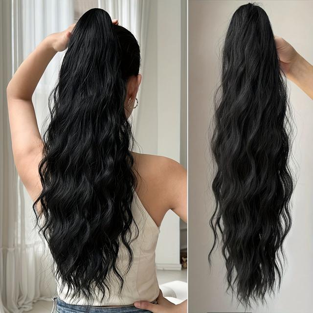 TEMU Dark Claw Shaped Ponytail Extension Light Brown 24 Inch Water Wave Heat-resistant Fiber Synthetic Ponytail Wig, Suitable For Short Hair Accessories For Women' Use