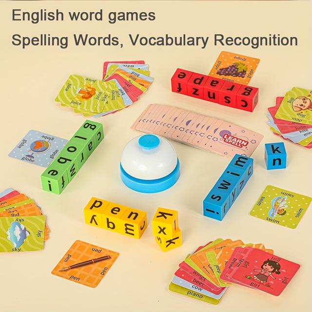 TEMU Stem Educational Word Race Puzzle Game - Interactive Spelling & Vocabulary Building With 20 Letter Blocks & 70 Flashcards, Durable Plastic Construction