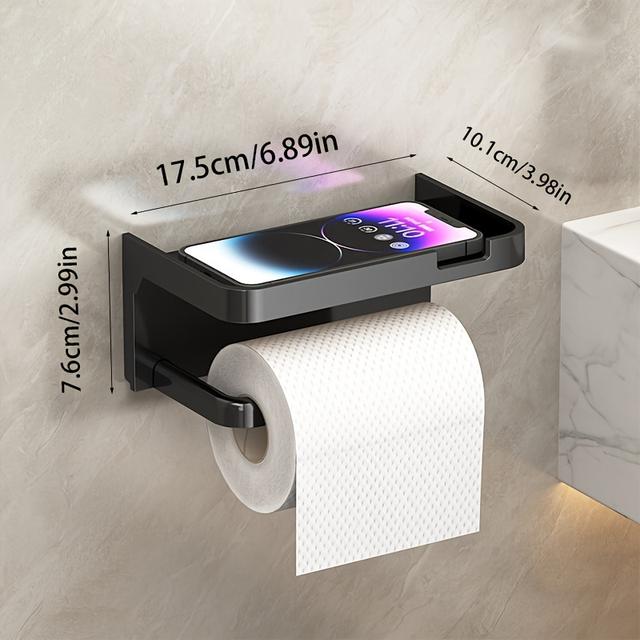TEMU 1pc No-drill Toilet Paper Holder, Hygienic Drawer Roll Paper Rack, Wall-mounted Bathroom Tissue Holder With Phone Stand, Plastic Material