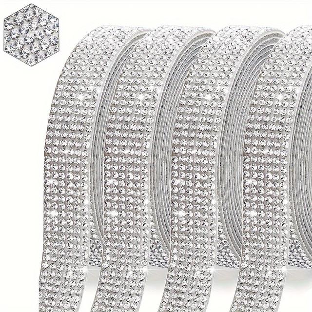 TEMU 4 Rolls, Each, Self-adhesive Crystal Rhinestone Ribbon Roll, , Glittering Diamond Sticker Strips, Diy Crafts, Wedding & Party Decor, Glass Material