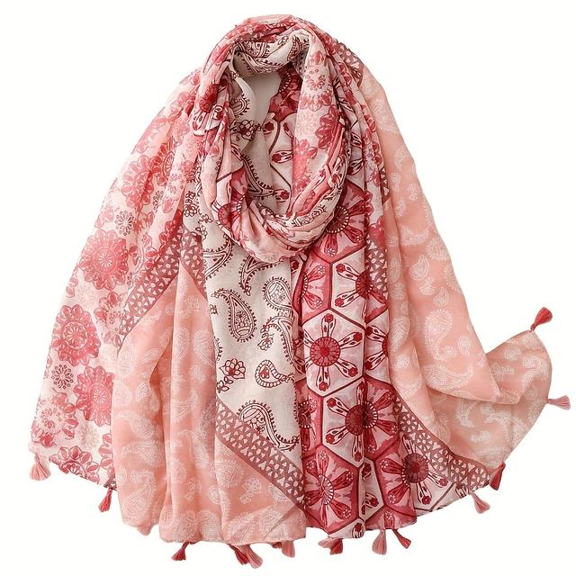 TEMU Women's Scarf Ethnic Print Floral Geometric Artistic Abstract Pattern Romantic Bohemian Shawl Mature Sweet Female Outfit Wrap Headscarf Warm