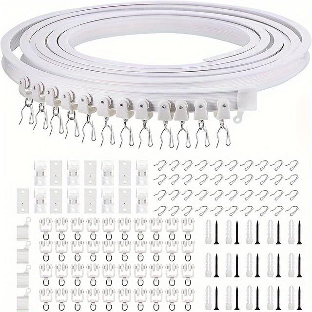 TEMU 150pcs 5m Flexible Ceiling Curtain Track Set With Hooks - , No Power Needed, Home Decor & Room Dividers