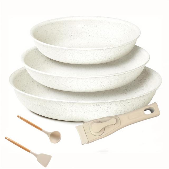 TEMU Juego de utensilios de cocina de inducción de 6 piezas, antiadherente con extraíbles, para todas las estufas, diseño apilable, para autocaravana, camping, para lavavajillas y horno, no