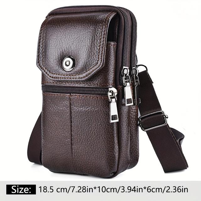TEMU Genuine Leather Mobile Phone Bag, Men's Waist Bag, Work Site, Purse Bag, Elderly People Wear Genuine Leather Leather Mobile Phone Bag.