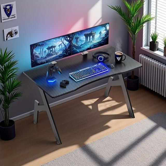 TEMU For Computers And Office Tables, An A-shaped Gaming Desk, Office Desks With A Carbon Fiber End, A Pc Table Suitable For Gaming And Office Use, Black, In 80/100 Cm, Furniture, Perfect As A Gift