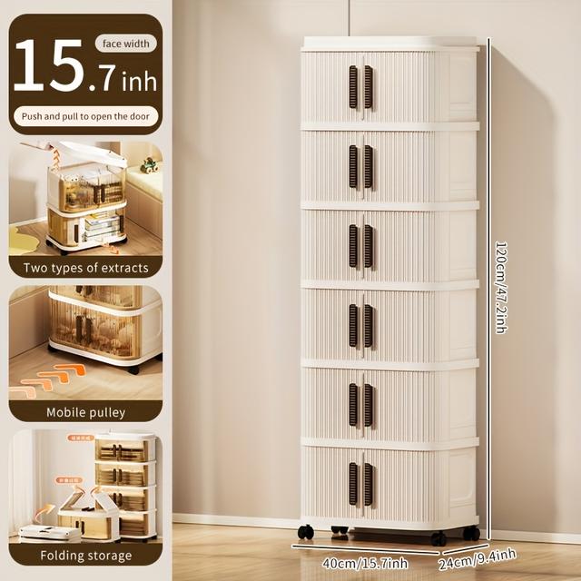 TEMU 2025년형 업그레이드된 다층 대용량 수납 상자, 바퀴와 문이 있는 고급 접이식 수납 용기, 문서, 장난감, 간식 및 의류 정리에 적합.