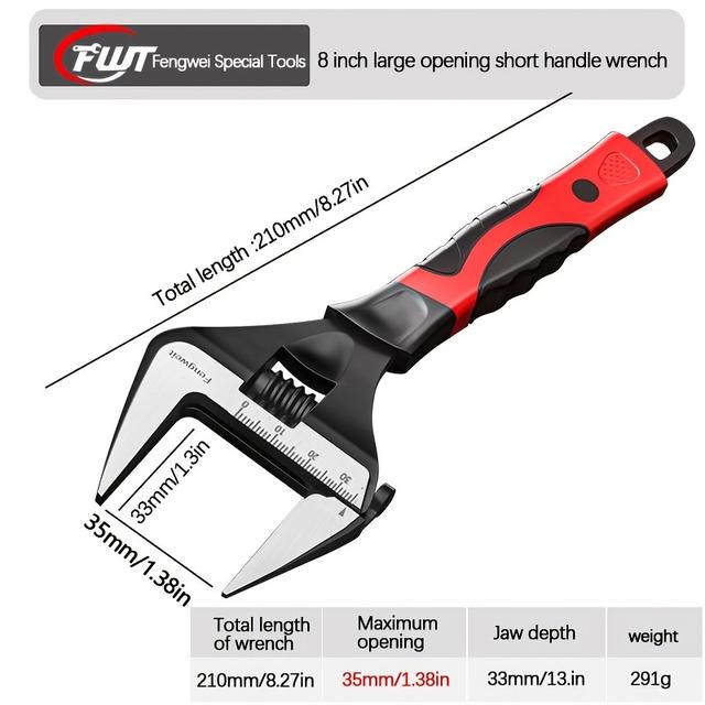 TEMU Adjustable Large Opening Wrench, High-hardness Plumbing Tool With Short Handle And Large Diameter, Steel, Ideal For Home Screw Removal.