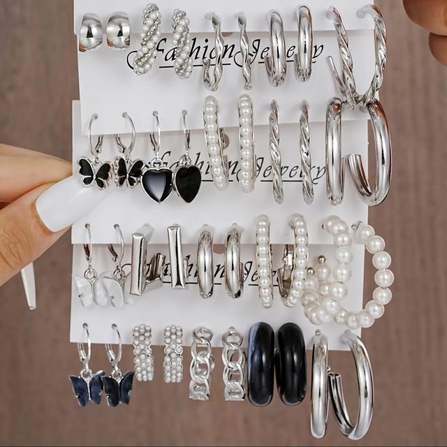 TEMU A Set Of 40 Fashionable And Simple Heart Earrings For Ladies, Ideal For Vacations, Parties, Dates, Daily Wear, Holidays, And Gift-giving Occasions.