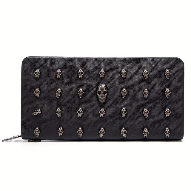 TEMU Ewiges MIYIN Gothic Totenkopf Reißverschluss Geldbörse mit Handschlaufe - Punk-inspirierte Niet-gezierte Clutch, Handy- & Kartenhalter für Damen