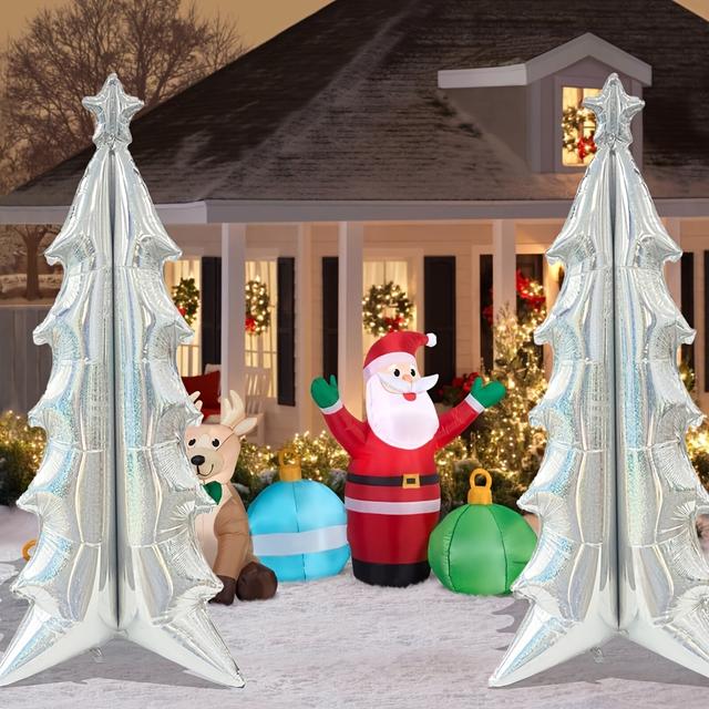 TEMU 72" Standing Silver Christmas Tree Foil Balloon - Large Holiday Decoration For Indoor/outdoor Parties, Gardens, And Christmas Scenes, Christmas Decorations