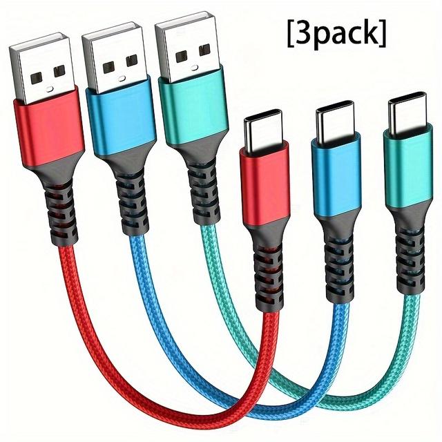 TEMU 3pcs Short Usb C Cables 1ft/11.8 Inch Portable Usb-c Nylon Braided Charging Cable For For S9 S8 Plus 9 8, Lg G6 V20 30 And Other Type