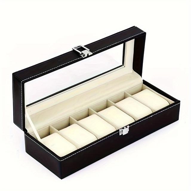 TEMU Men's Watch Box, 6-slot Men's Watch Case, Men's Watch Storage Display Stand With Glass Lid - 6 Slots
