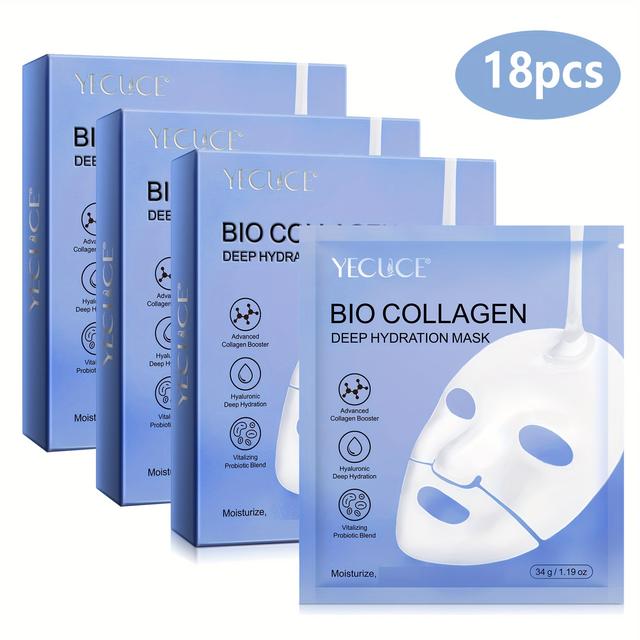 TEMU Set Of 18 Collagen-infused Mask Sheets, Providing Hydration, Enriched With Collagen, Hyaluronic Acid, Vitamin E, And Niacinamide, Ideal For Skin Type, Perfect Gift For Women, Used As A Night Mask