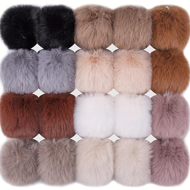 TEMU 20 Pack Polyester Fluffy Pom Poms For Diy Crafts, 3.1 Inch Artificial Rabbit Fur Balls With Elastic Ring For Hats, Bean Shoes, Scarves, Gloves, And Bag Accessories - 10 Colors, 2 Pieces Each