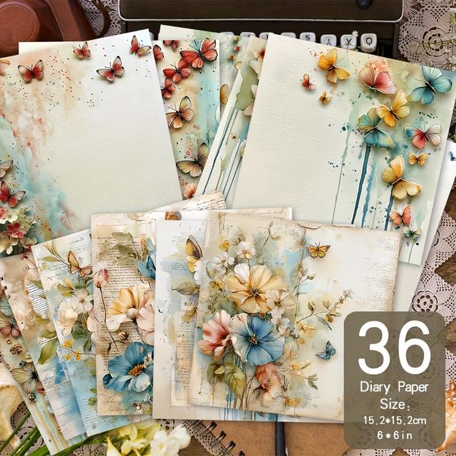 TEMU 36 Sheets Of 6x6 Inch Paper, Perfect For Diary Scrapbooking, Album Backgrounds, Crafts, Card Creation, And Journaling, Featuring Decorative Floral And Designs