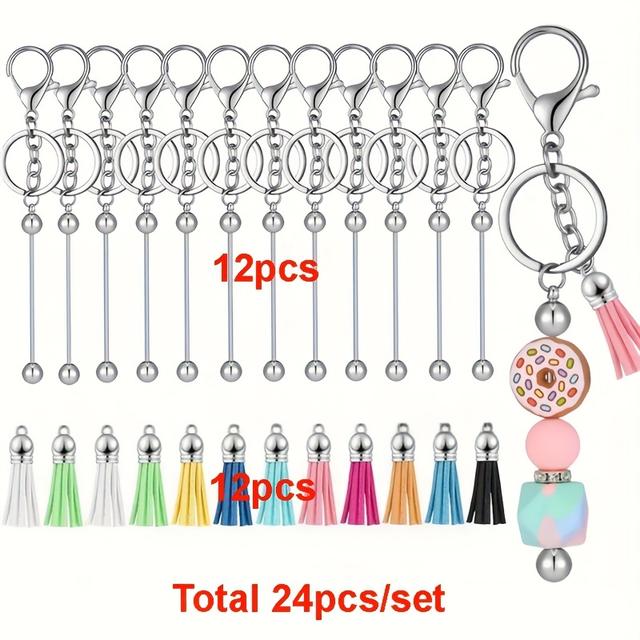 TEMU /72 Beaded Keychain + Tassel Set Additions Keychain Faux Suede Leather Tassel Charm Additions Combination