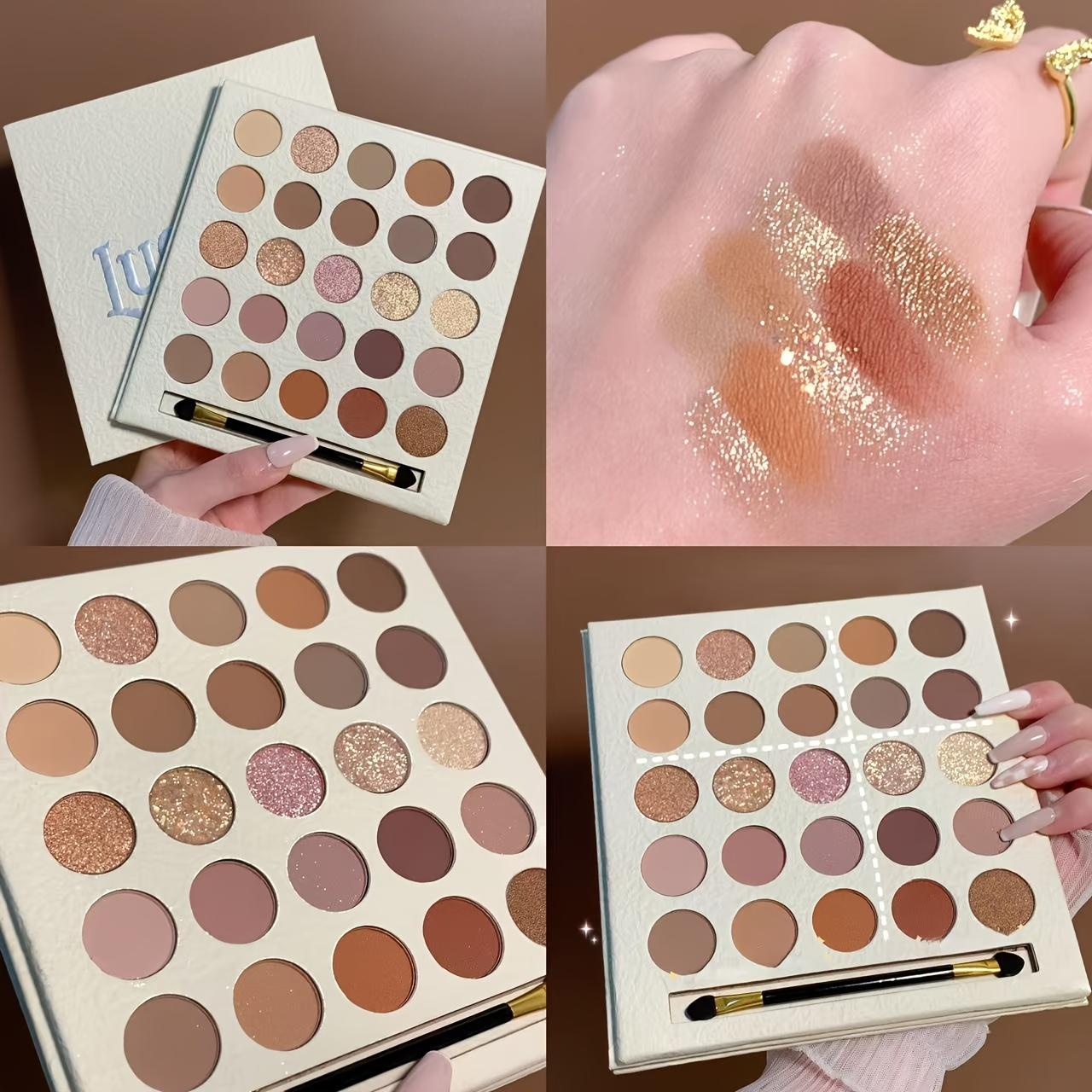 TEMU Mugeleen 25-color Eyeshadow Palette - Creamy Elf Shades With Blush & Highlighter, Long-lasting Matte & , Easy Application For Beginners, Includes Brush