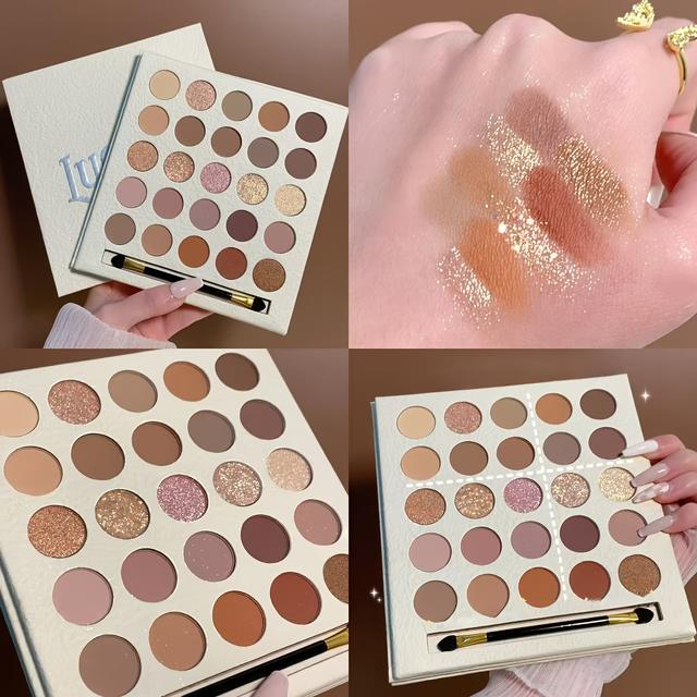 TEMU Mugeleen 25-color Eyeshadow Palette - Creamy Elf Shades With Blush & Highlighter, Long-lasting Matte & , Easy Application For Beginners, Includes Brush