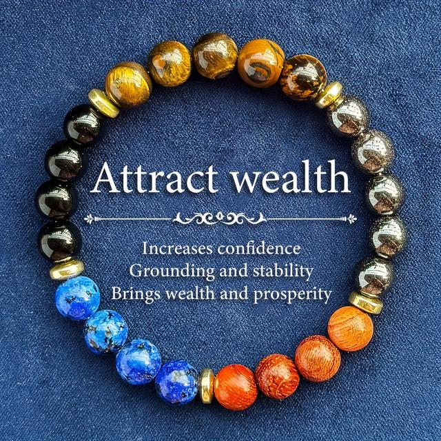 TEMU Handcrafted Wealth & Bracelet With Tiger Eye And Lapis - Natural Wooden Bead Jewelry For Men And Women