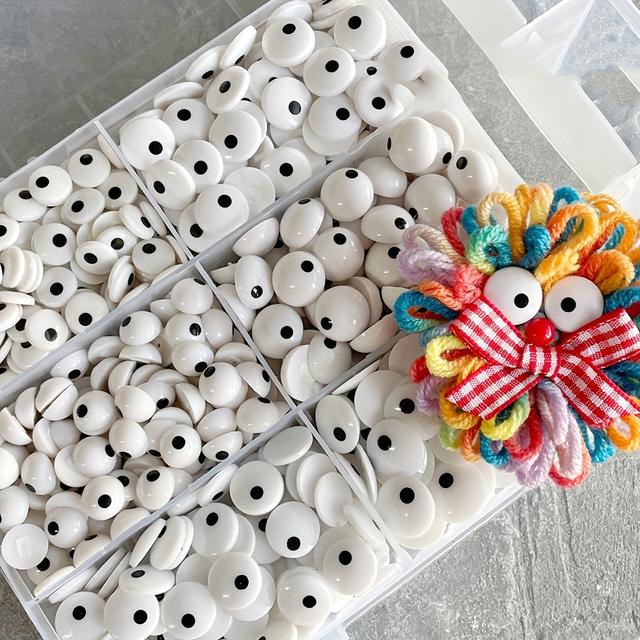 TEMU 100pcs 12mm Plastic Ball Eyes With Black Pupils - White Diy Craft Eyes Suitable For Making, Costume Accessories, Action Figures