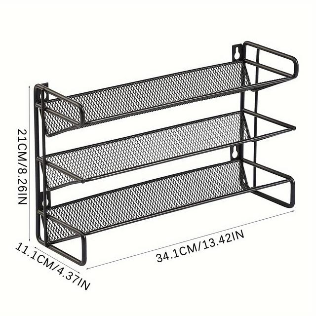 TEMU 3-tier Stackable Spice Rack - Cast Iron Seasoning Organizer For Cabinets, Countertops & Walls - Kitchen Storage Solution (bottles Not Included), Storage Rack, Doors